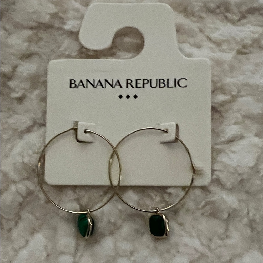 Banana Republic Gold Hoops with Emerald Accents